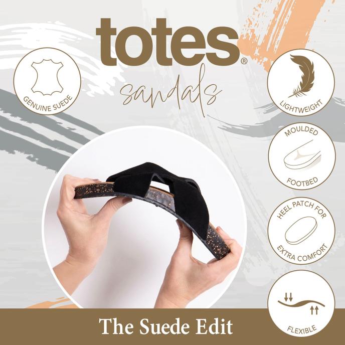 totes® Ladies Suede Cross Strap Sandal Black Extra Image 5